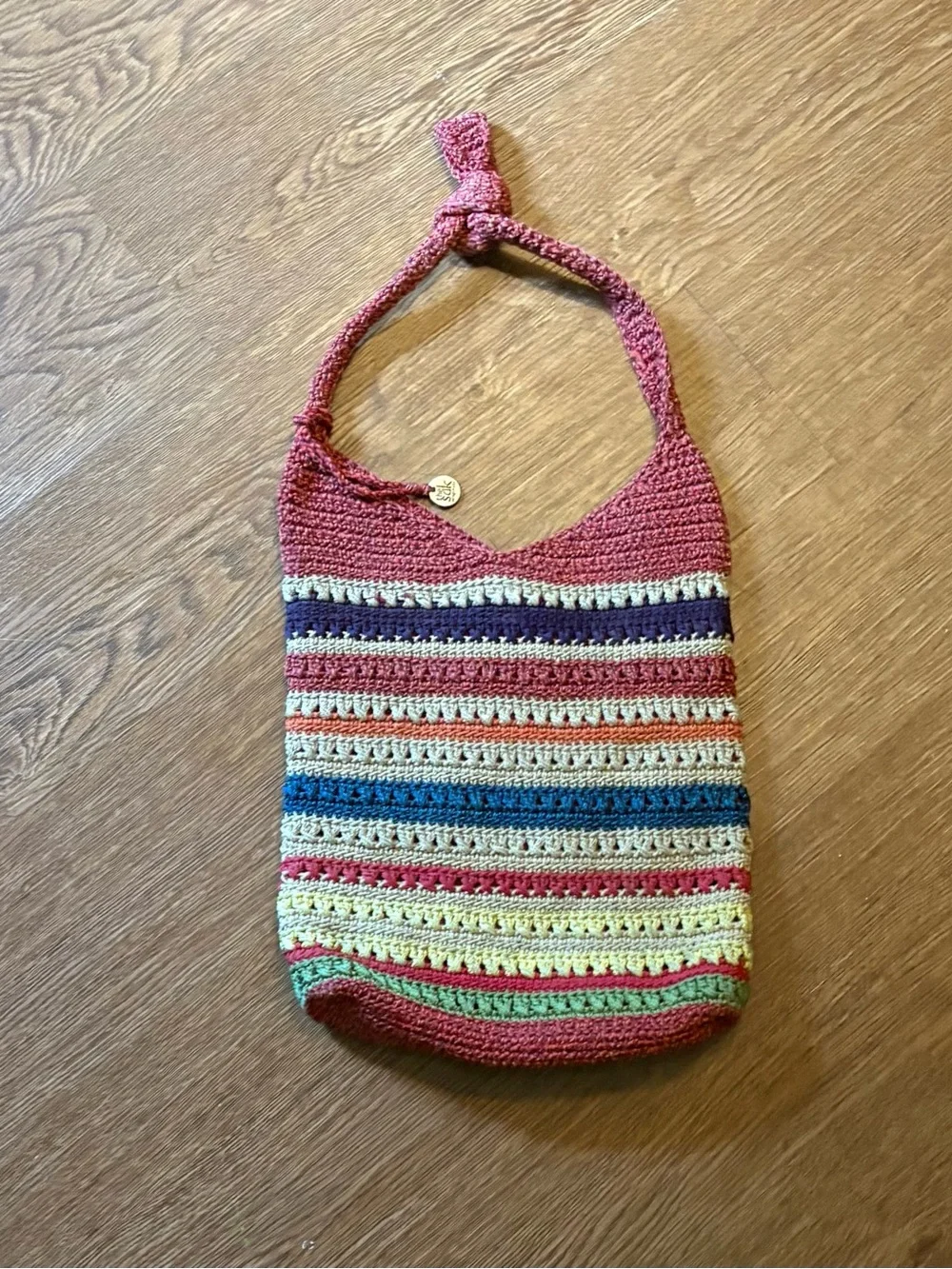 The Sak Crochet Striped Multicolor Hobo in Rose
